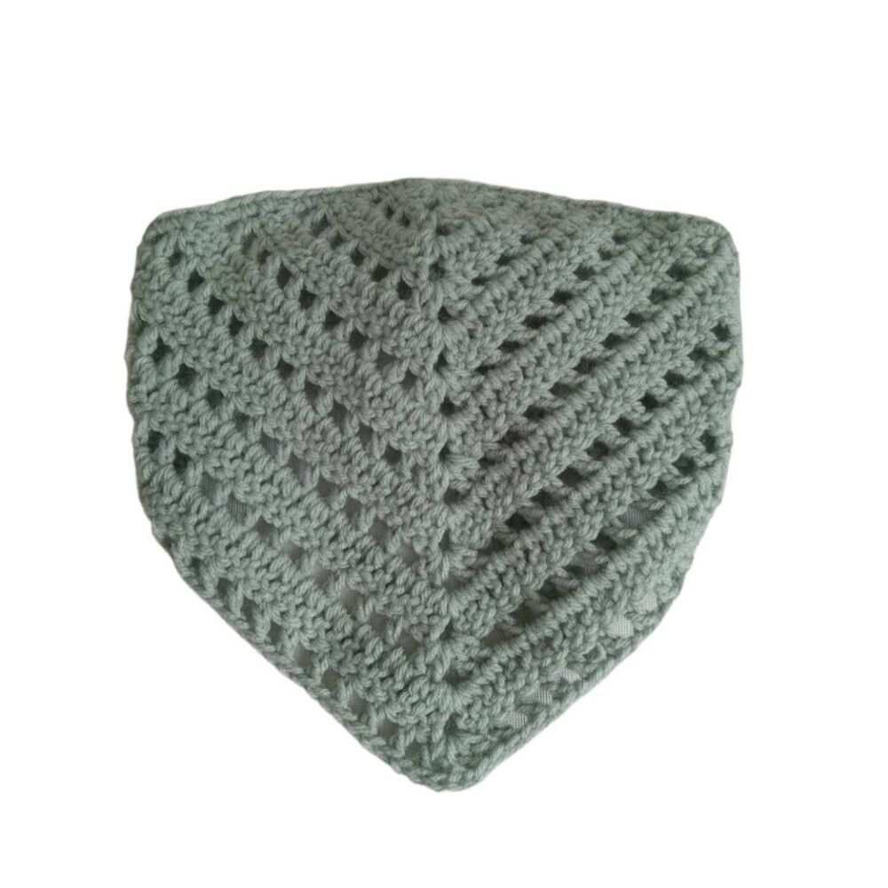 Handmade Boho Sage Green Acrylic Crochet Triangle Bandana Hair Scarf One Size